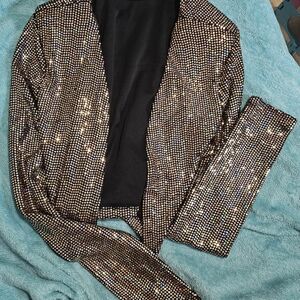 Women's Sequin Open-Front Blazer in Gold
